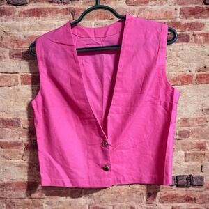 Vintage Hot Pink Cropped Vest Sleeveless Top 90s Y2K Party Club